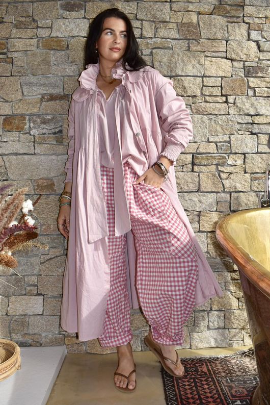 Nonni Gingham Classic Barrel Pant Deep Rose